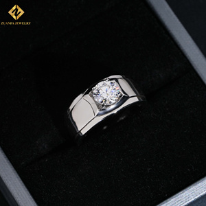 Classic Style Fashion GRA S925 1ct Main Stone Moissanite Rhodium Pave Setting Luxury Unisex Hip Hop Wedding Jewelry <b>Man</b> <b>Ring</b> - Product Image 4