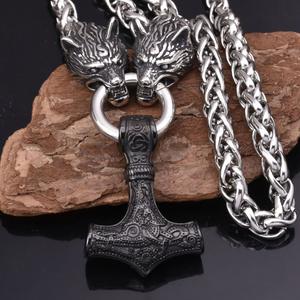 Collana vyking uomo Vintage lupo testa Mjolnir Thor martello ciondolo <span class=keywords><strong>Norse</strong></span> gioielli in acciaio inox imperatore catena collana - Product Image 5