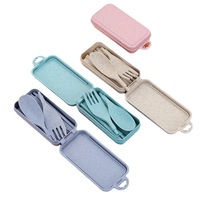 Ensemble de vaisselle pliable portable en paille de blé avec logo personnalisé à l'image de dessins animés, idéal pour le camping en plein air