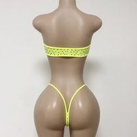 Ensemble Haut Tube Spandex Personnalisable Strass et Chaîne Dorée pour Femme, Tenue de Danse Exotique Sexy, Performance de Danse de Salon, avec String