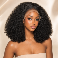 Perruque en dentelle de cheveux humains brésiliens 12A Pixie Curly Bob, noir naturel, boucles volumineuses pour femmes, vente en gros