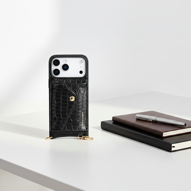 Luxury Portable Full Grain Leather Crossbody Wallet Mobile Phone case with Magnetic Detachable Card Holder Strap for iphone