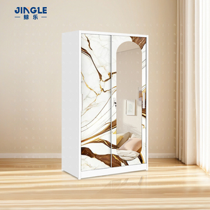 Armoire moderne personnalisée en métal Armoire de rangement en acier avec miroir et 2 portes coulissantes pour chambre à coucher - Product Image 1
