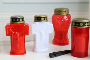 Bougies LED sans flamme <span class=keywords><strong>pour</strong></span> <span class=keywords><strong>cimetière</strong></span>, forme crucifix rouge/blanc, <span class=keywords><strong>à</strong></span> piles, écologiques, non parfumées, finition mate, Diwali, Pâques - Product Image 3