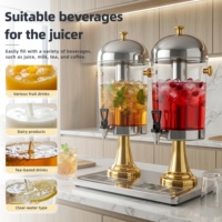 Distributeur de jus FANITF Golden Key Luxury 8L en acier inoxydable poli miroir bicolore, sur pied, avec tube à glace pour boissons froides