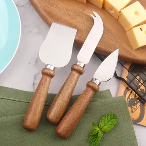 Juego de cuchillos de queso profesional de 3 piezas, utensilios de cocina, cuchillo de queso de acero inoxidable con mango de madera