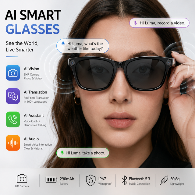 2026 Trend Wireless AI Smart Glasses HD Call Audio Sunglasses Photochromic Lens Lenses Smart Glasses