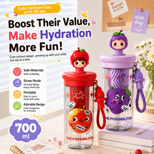 Tazza Personalizzata per Bambini, Bottiglia d'Acqua con Disegni Cartoon, Senza BPA, in Tritan, con Coperchio e Cannuccia per Bambini e Scuola - Product Image 1