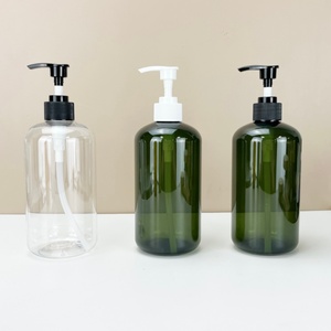 Wholesale Green PET <b>Plastic</b> Shower Gel Pump Bottle with Black <b>Cap</b> 250ml 500ml clear Round Shampoo and Lotion <b>Plastic</b> Pump Bottle - Product Image 2