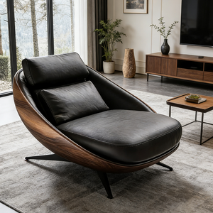 <span class=keywords><strong>Fauteuil</strong></span> de salon moderne de luxe <span class=keywords><strong>en</strong></span> bois de noyer et <span class=keywords><strong>cuir</strong></span>, <span class=keywords><strong>fauteuil</strong></span> inclinable ergonomique, canapé d'appoint pour le salon, meubles de maison - Product Image 6