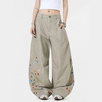 Pantalon cargo unisexe style universitaire américain à imprimé dessin animé, coupe large, design mignon, marque tendance