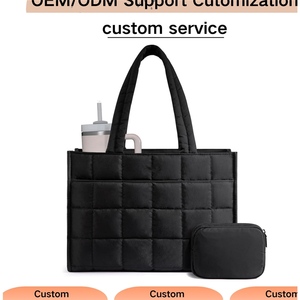 Sac fourre-tout de voyage à bandoulière avec fermeture éclair pour le collège, le bureau, sac à main matelassé pour le travail, sacoche pour ordinateur portable 15,6 pouces, sac fourre-tout noir pour femme - Product Image 1