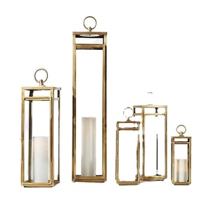 Portacandele <span class=keywords><strong>da</strong></span> <span class=keywords><strong>parete</strong></span> in vetro trasparente oro moderno lanterna nera per uragani porta candele per giardino all'aperto casa fattoria hotel lanterna - Product Image 1