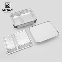 Barquette en aluminium à 2 compartiments de 9x7 pouces, 805 ml, jetable, pour la préparation de repas, la restauration et les plats prêts à consommer