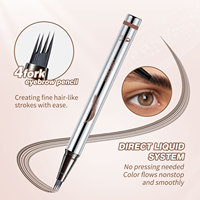 Stylo à sourcils liquide OEM longue tenue, waterproof, anti-bavures, double usage, teinture naturelle uniforme, brosse à 4 pointes, séchage rapide, teinture directe pour sourcils
