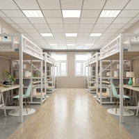 Lit superposé moderne en métal pour chambre d'école, avec escalier de rangement, en acier robuste, capacité de 450 kg, finition antirouille, pour appartement et hôtel