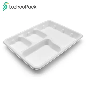 LuzhouPack 맞춤형 제조업체 맞춤형 일회용 테이크 어웨이 박스 화이트 컬러 생분해 성 사각 플레이트 식품 종이 트레이