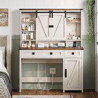 SENYU Coiffeuse design rustique en panneaux de bois avec éclairage LED, tiroirs et miroir, pour appartement et chambre, avec fonction de charge S