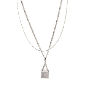 Layered <b>Titanium</b> Steel Men's Detachable Cross Square Pendant Double Layer Necklace Geometric Design Hip Hop Fashion - Product Image 5