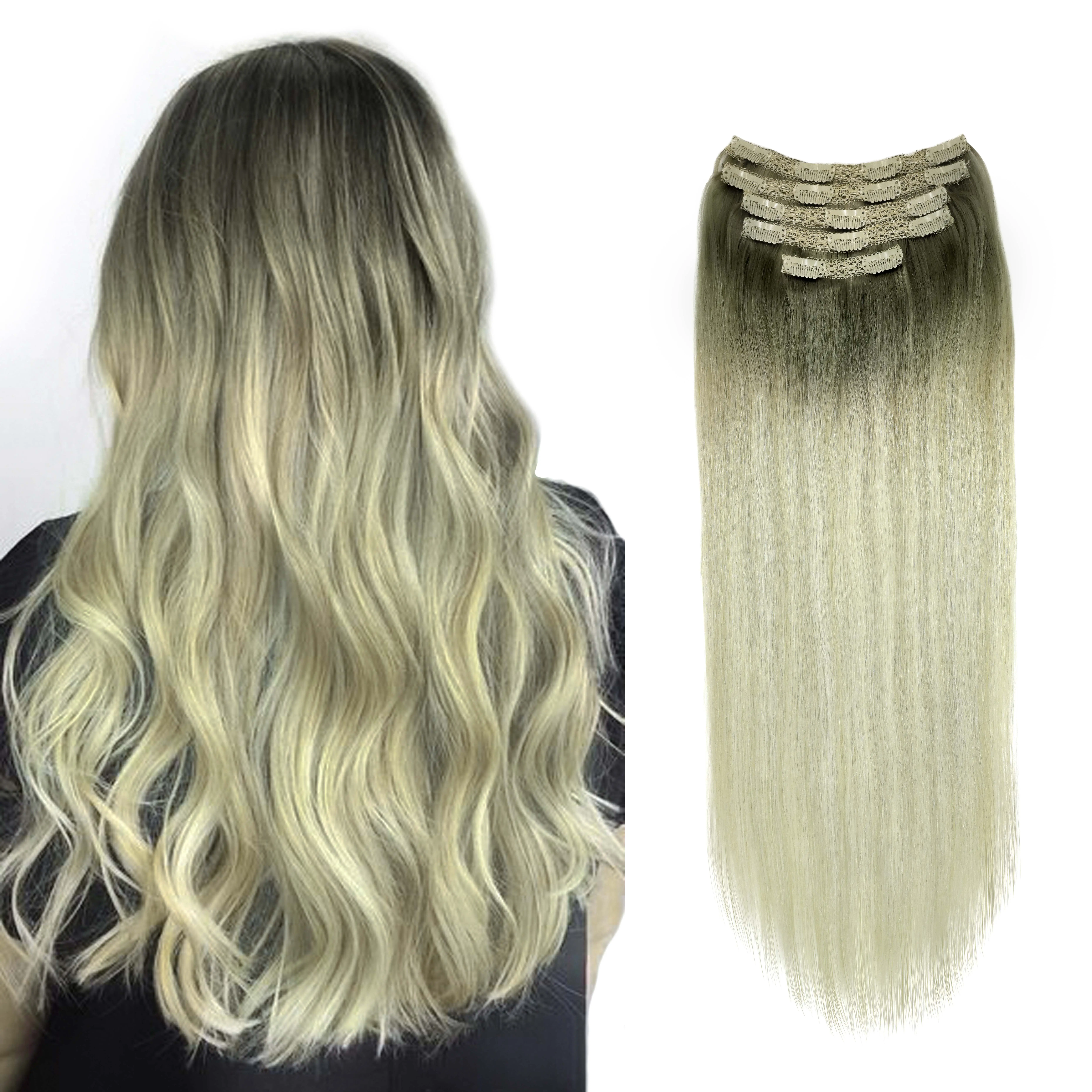 Lace Clip Ins Hair 100% Remy Human Hair Extension Natural Lace Clip in Hair Extension Blonde