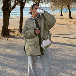 Veste ample décontractée en coton pour femme, nouveau <span class=keywords><strong>manteau</strong></span> de couleur unie avec poches à boutons, automne 2022 - Product Image 3