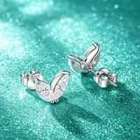 Vente en gros usine Boucles d'oreilles clous en argent sterling S925 en forme de feuille, Moissanite taille marquise 0,5 ct, Couleur D, VVS1, Certification GRA