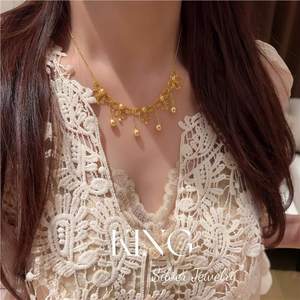 Conjunto de collar y aretes de plata de ley S925 chapados en oro con encaje, perlas y mariposas para mujer, joyería de boda. - Product Image 2