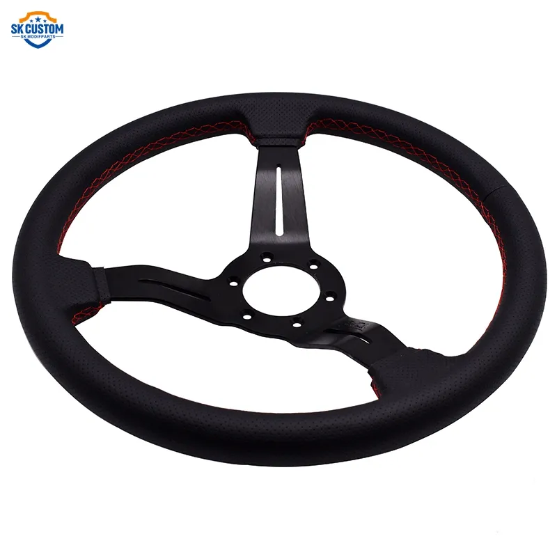 Universal 14 Inch 350mm Steering Wheel Racing Car Punched Leather Steering Wheel With Horn Button