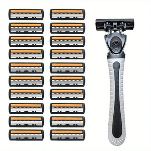 Manual <b>Razor</b> With 3 Layer Stainless Steel Blades For Men Face Shaving Handle And Replacement <b>Heads</b> Set - Product Image 1