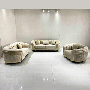 Juego de Sofás para Sala de Estar de Estilo Moderno Italiano, Duradero y Cómodo, de Tela Blanca con Diseño de Brazos Redondos, para Apartamentos y Hoteles - Product Image 1