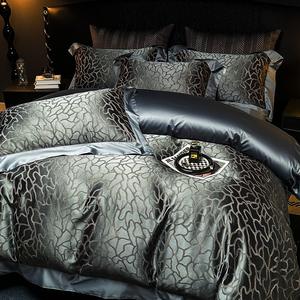Parure <span class=keywords><strong>de</strong></span> lit <span class=keywords><strong>de</strong></span> luxe douillette en jacquard tissé 100TC, 4 pièces, 100% coton, toutes saisons, style européen, gris, pour lit double ou queen - Product Image 4