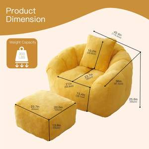 โซฟาบีนแบ็กสำหรับผู้ใหญ่สีเหลืองนุ่มสบายแบบทันสมัยพร้อมที่วางแขน - Product Image 2