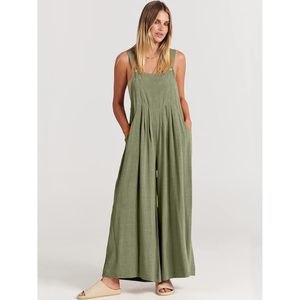 FOXA Womens <b>Linen</b> Overalls Wide Leg <b>Jumpsuit</b> With Pockets Casual Summer Fall Outfits Breathable Beach Vacation Clothes - Product Image 2
