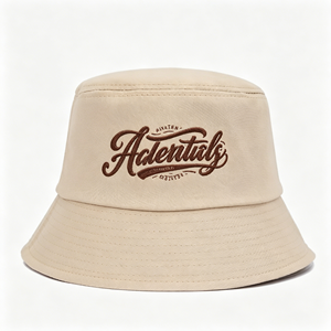 Men Women Classic Beige Bucket <b>Hat</b> with Custom Multicolor Embroidery Logo - Product Image 1