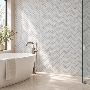 Mosaïque en marbre doré de Carrare à chevrons, mosaïque en pierre naturelle pour salle de bain, douche, mur, sol, crédence de cuisine, villa - Product Image 5