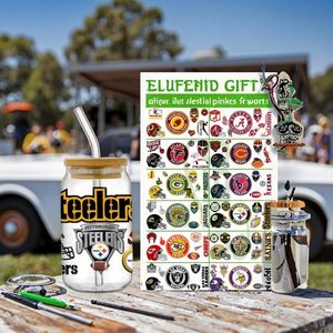 16oz UV para DTF Calcomanías de vaso personalizadas Impresión offset Vintage Craft Transfers Pegatinas de tema de fútbol de silicona para vasos de vidrio - Product Image 1