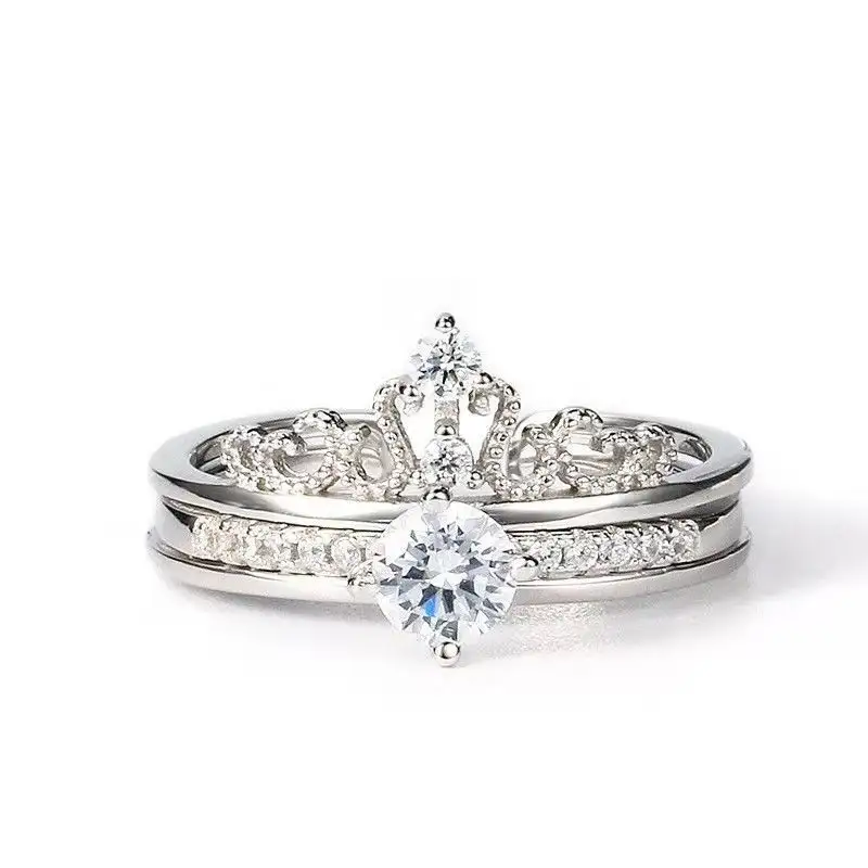 Открытое Двухслойное кольцо Anillo De Corona из розового золота со съемным покрытием в форме короны с бриллиантами кольцо с проекцией I Love You