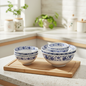 Bol rond pour nouilles Lamian en porcelaine bleue et blanche à décor unilatéral, glaçure bleu <span class=keywords><strong>ciel</strong></span>, vaisselle en mélamine personnalisable - Product Image 4