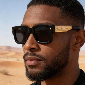 Lunettes de soleil carrées de luxe pour hommes, monture noire, verres PC, protection UV400, lunettes de soleil tendance pour l'extérieur, Zs 98356 - Product Image 4