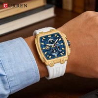 Montre chronographe sport de luxe CURREN 8488 pour homme, cadran rectangulaire de 41 mm, mouvement à quartz avec aiguilles lumineuses, date, bracelet en silicone
