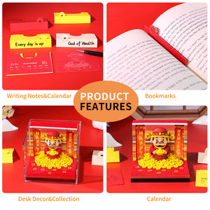 Bloc de Notas de Papel con Diseño de Lingote de Oro con Tema de Feliz Año Nuevo, Escultura <span class=keywords><strong>en</strong></span> Capas Desprendibles 3D del Dios de la Riqueza, con Luz LED - Product Image 4