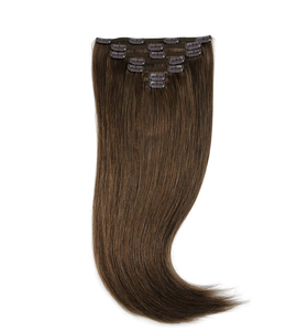 Extensiones de cabello humano K.SWIGS serie de color oscuro, de lujo, premium, con cutícula virgen, 7 piezas, 16 clips, de 12 a 28 pulgadas, lisas, con clip. - Product Image 1