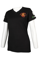 Camiseta Deportiva Informal de Poliéster para Mujer, Cuello en V, Transpirable, de Alta Calidad, con Logotipo Estampado, Manga Corta, Negra, IGift OEM