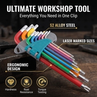 Set Kunci Allen Metrik Kelas Industri dengan Baja Chrome Vanadium, Gagang Plastik, Ujung Bola 2mm 10mm, Kunci Hex Starline