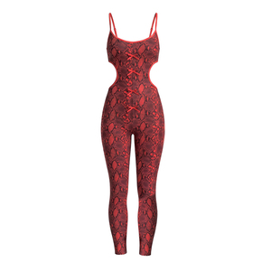 Viviblook D26JP153 Mono de mujer sexy de verano sin mangas con estampado de serpiente, tirantes, espalda descubierta y lazo, mono casual - Product Image 5