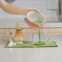 Service à thé matcha japonais dégradé rose bol en céramique 7 pièces cuillère en bambou tamis torchon avec agitateur matcha élégant