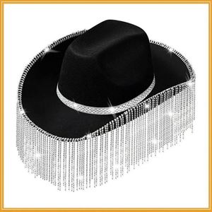 Sombrero Vaquero con Borlas de Diamantes de Imitación de 12 cm - Sombrero Casual de Viaje Unisex Color Rosa Jazz Personalizado - Product Image 3