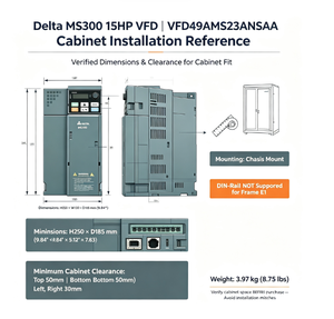 อินเวอร์เตอร์อุตสาหกรรม Delta VFD49AMS23ANSAA 3 เฟส 230V ควบคุมแบบเวกเตอร์ไร้เซนเซอร์ สำหรับระบบอัตโนมัติ ระดับ IP21 - Product Image 4