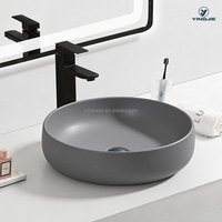 Yingjie Vasque ronde en céramique artistique à rebord fin, émaillée effet cristal, sans trop plein, à poser sur comptoir, pour salle de bain, vente en gros usine