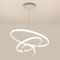 Lampu Chandelier LED 360 Modern Aluminium Emas Putih Hangat untuk Ruang Tamu Hotel Desain Lampu Gantung Lingkaran 3 Ring